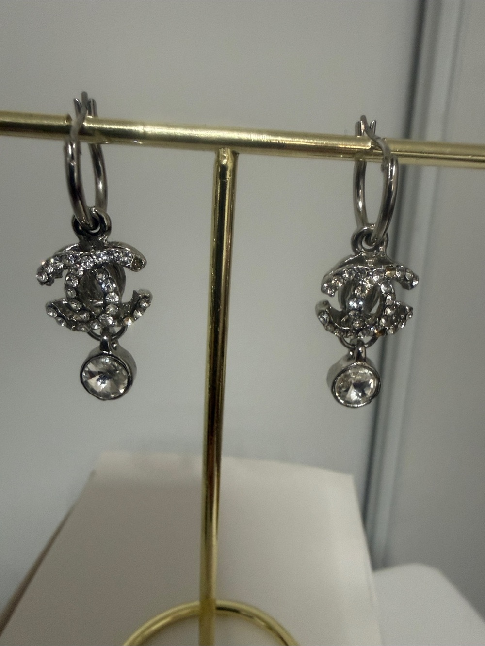 Fashion Jewelry Silver Crystal Logo Drop Earrings